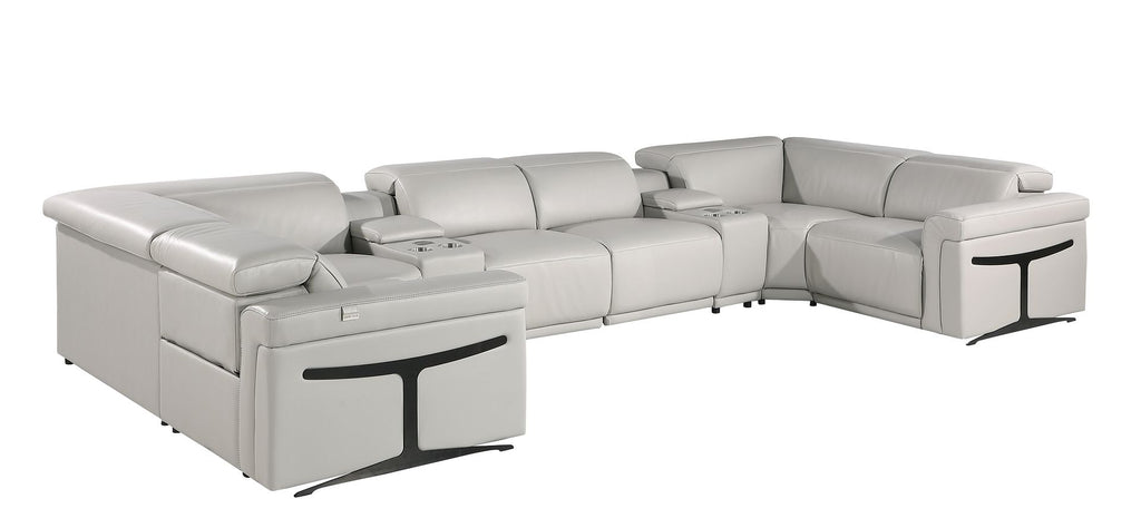1126 Divanitalia 8-Piece U-Shaped Sectional Sofa in Top Grain Italian Leather with 4 Power Recliners & Power Headrests