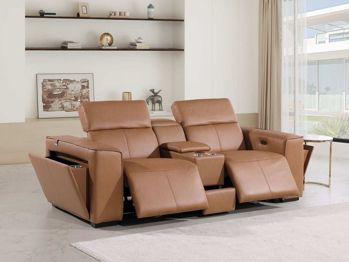 1224 Divanitalia 3-Piece Modular Power Reclining Loveseat in Top Grain Italian Leather with 2 Power Recliners & Power Headrests - Cognac - SKU 1224-COGNAC-3.2-HT - view 2