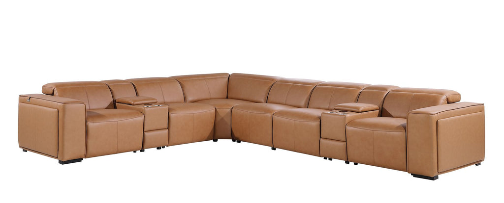 1224 Divanitalia 8-Piece L-Shaped Sectional Sofa in Top Grain Italian Leather with 4 Power Recliners & Power Headrests
