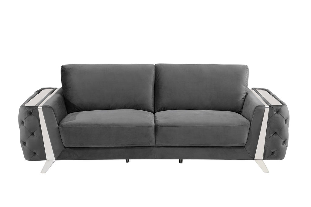 1051 Divanitalia Beige 3-Piece Sofa Set in Velvet Fabric - Dark Grey - SKU 1051-DK-GRAY-2PC - view 3