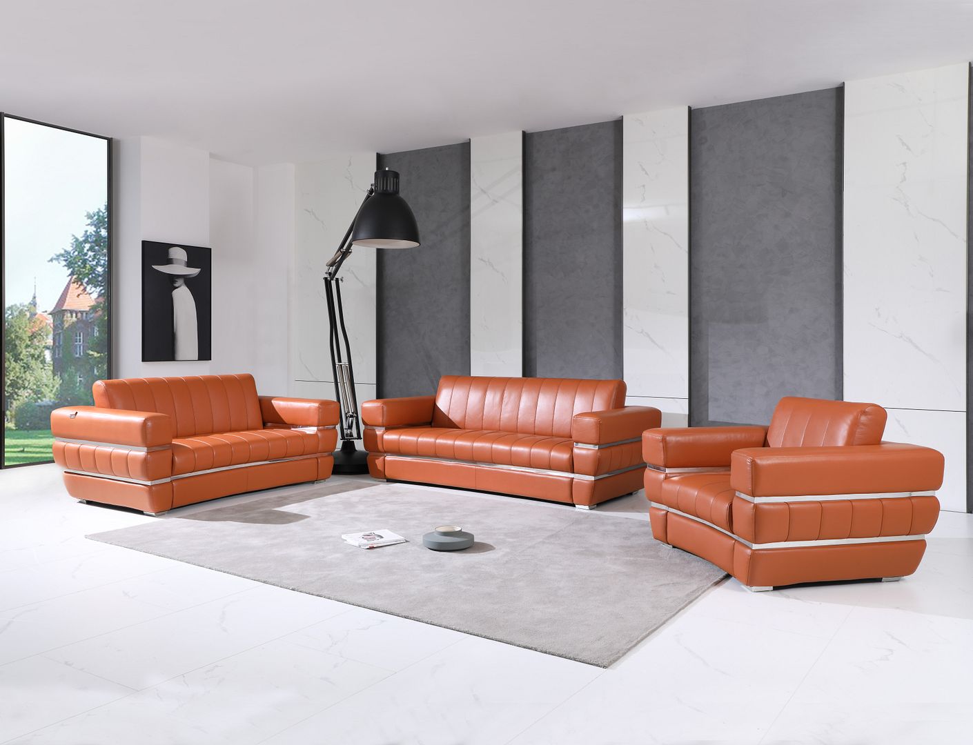 904 Divanitalia 3-Piece Sofa Set in Top-grain Italian Leather - Camel