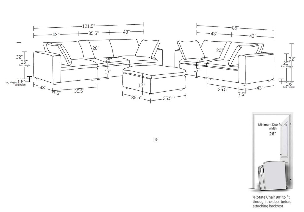1100 Divanitalia 2-Piece Sofa Set - Top-grain Italian Leather with Ottoman