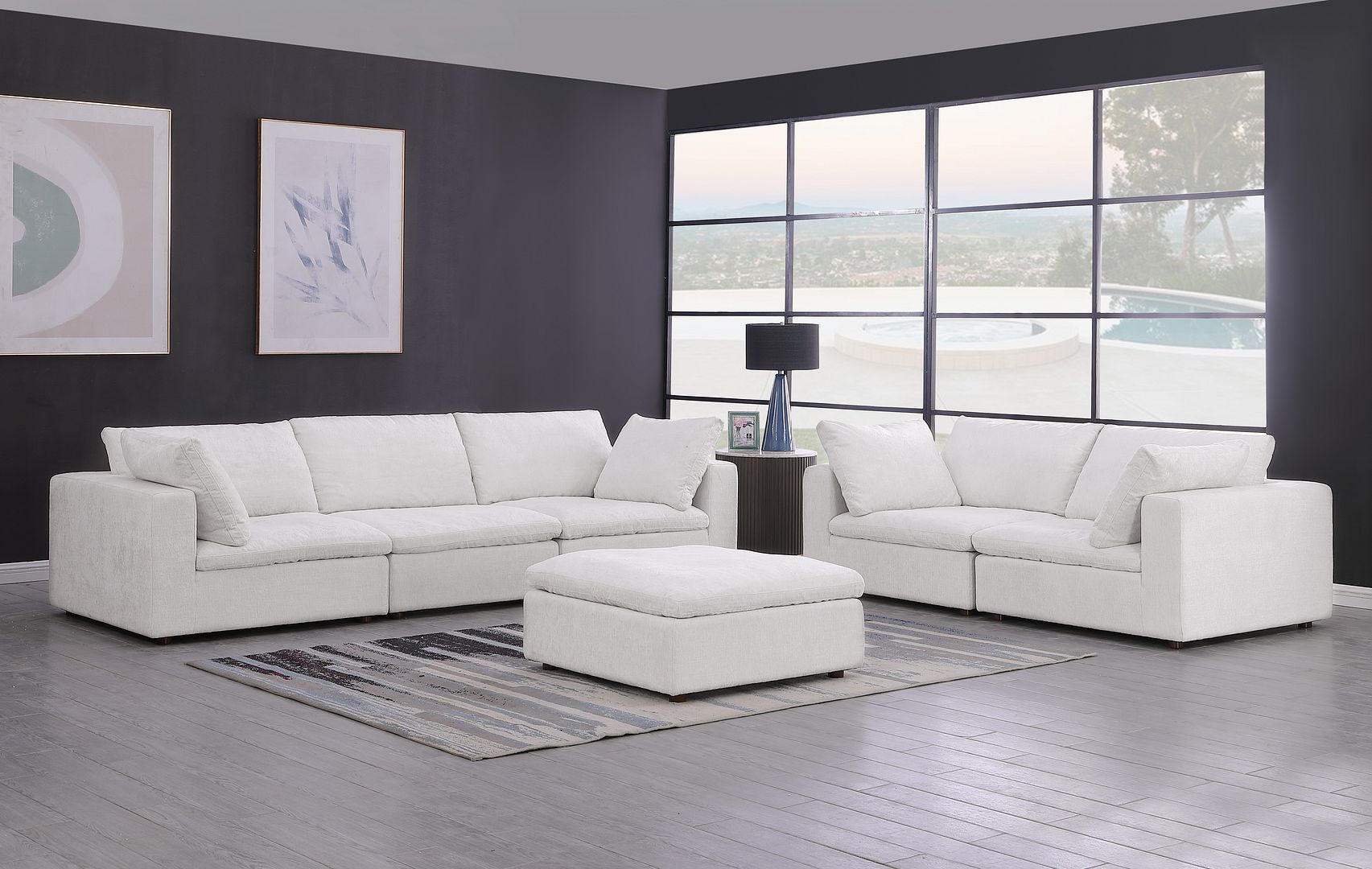 1100 Divanitalia 2-Piece Sofa Set - Top-grain Italian Leather with Ottoman - Pearl