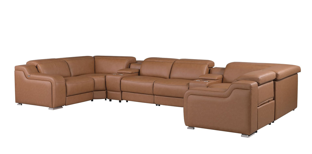 1116 Divanitalia 8-Piece U-Shaped Sectional Sofa in Top Grain Italian Leather with 2 Power Recliners & Power Headrests - Cognac - SKU 1116-COGNAC-8PC-2PWR-U-SECTIONAL-GROUP - view 4