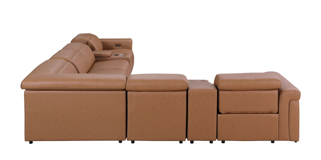 1126 Divanitalia 8-Piece L-Shaped Sectional Sofa in Top Grain Italian Leather with 3 Power Recliners & Power Headrests - Cognac - SKU 1126-COGNAC-SEC-8PC-3PWR-SECTIONAL-GROUP - view 6