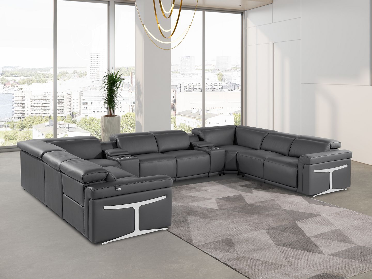 1126 Divanitalia 10-Piece U-Shaped Sectional Sofa in Top Grain Italian Leather with 4 Power Recliners & Power Headrests - Dark Grey - SKU 1126-DK_GREY-10PC-4PWR-U-SECTIONAL-GROUP