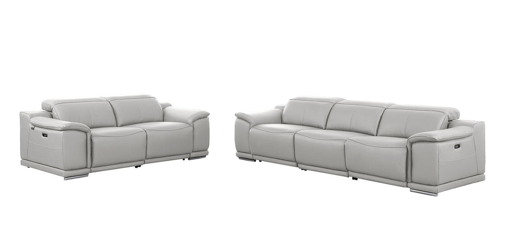 9762 Divanitalia 5-Piece Modular Power Reclining Sofa and Loveseat Set with 5 Power Recliners in Top Grain Italian Leather - Light Grey - SKU 9762-LT-GREY-5.4-HT-2PC - view 3