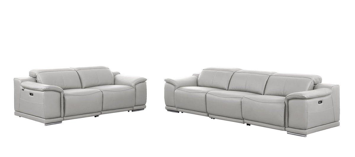9762 Divanitalia 5-Piece Modular Power Reclining Sofa and Loveseat Set with 5 Power Recliners in Top Grain Italian Leather - Light Grey - SKU 9762-LT-GREY-5.4-HT-2PC - view 3