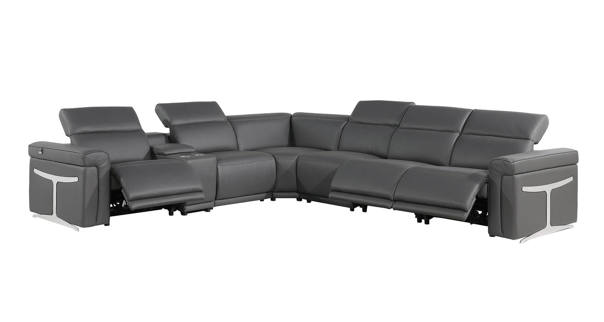 1126 Divanitalia 7-Piece L-Shaped Sectional Sofa in Top Grain Italian Leather with 3 Power Recliners & Power Headrests - Dark Grey - SKU 1126-DK-GREY-SEC-7PC-3PWR-SECTIONAL-GROUP - view 3
