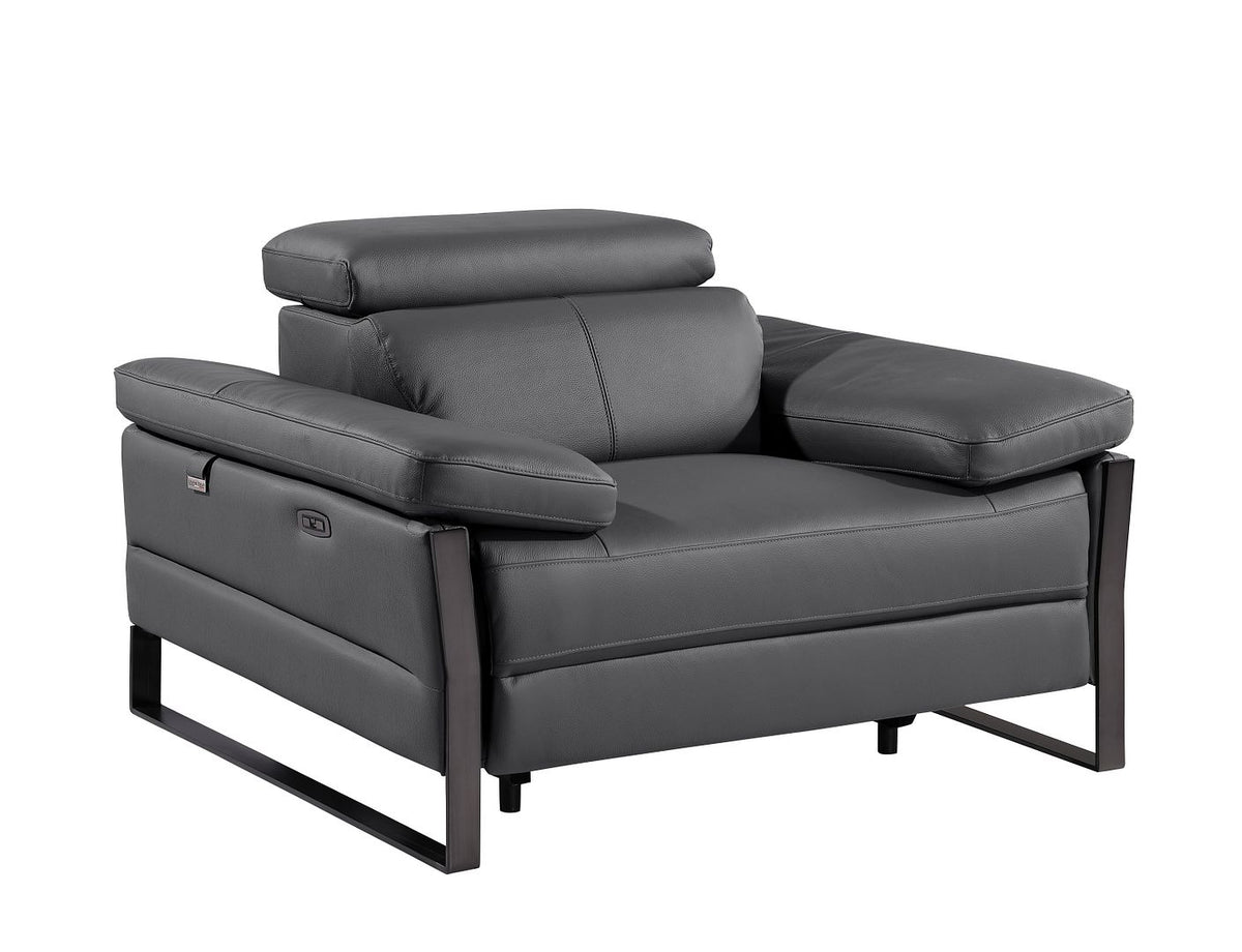 1246 Divanitalia Power Reclining Arm Chairwith Power Headrests - Top Grain Italian Leather - Dark Grey - SKU 1246-DK-GREY-CH - view 4