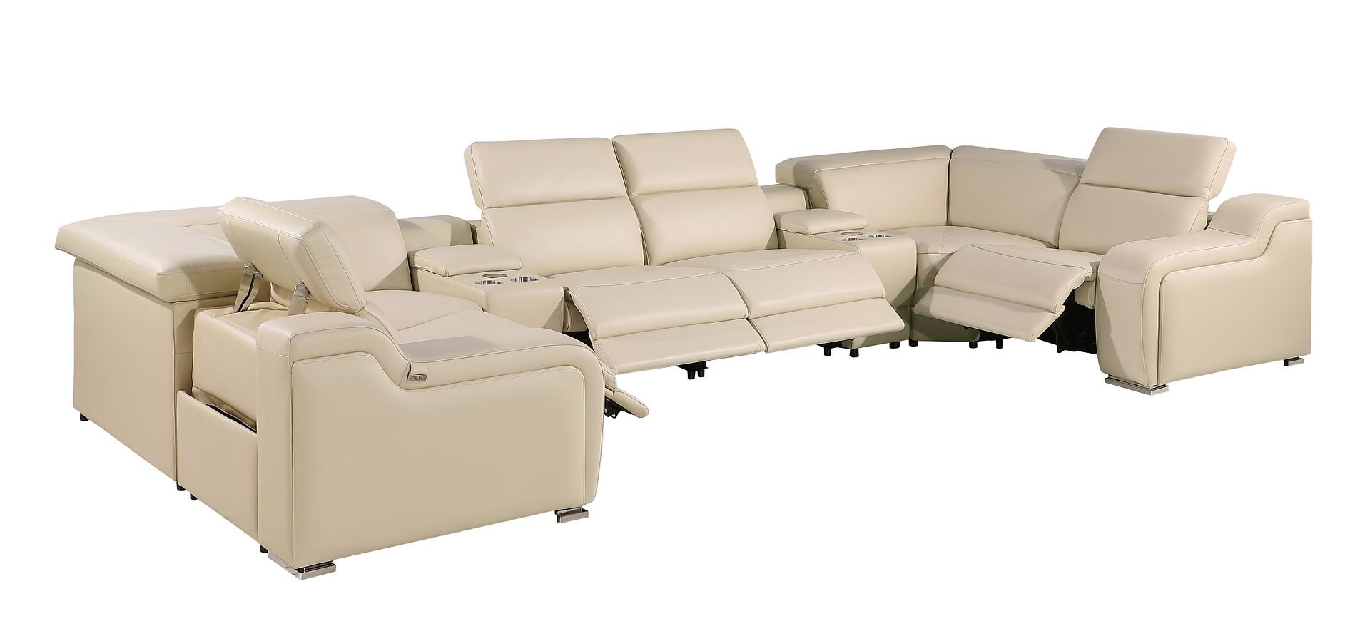1116 Divanitalia 10-Piece U-Shaped Sectional Sofa in Top Grain Italian Leather with 4 Power Recliners & Power Headrests
