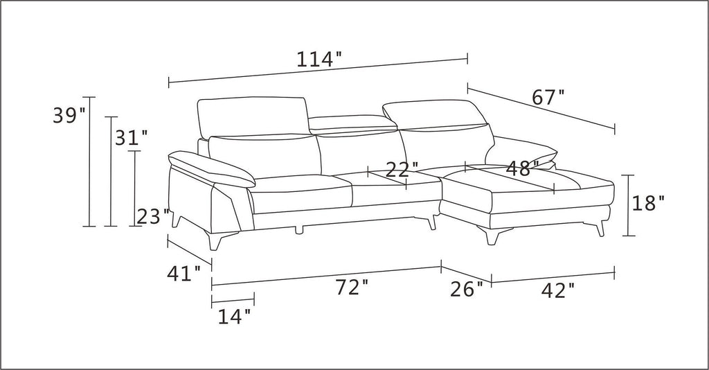 727 Divanitalia Right Arf Facing Sectional Sofa with Adjustable Headrest in Top-grain Italian Leather