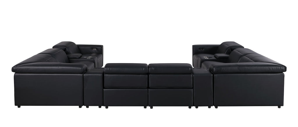 1208 12 Piece U-Shaped Leather Sectional Sofa with 4 Power Recliners & Power Headrest