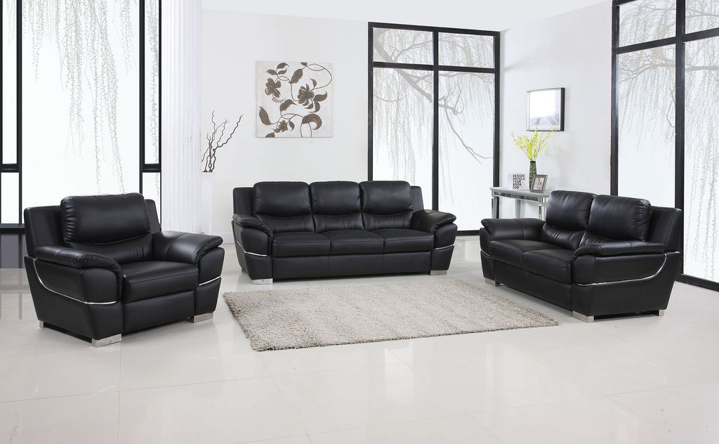 4572 Modern Genuine Leather 3-Piece Sofa Set - Black - SKU 4572 BLACK 3PC (S/L/C) - GROUP