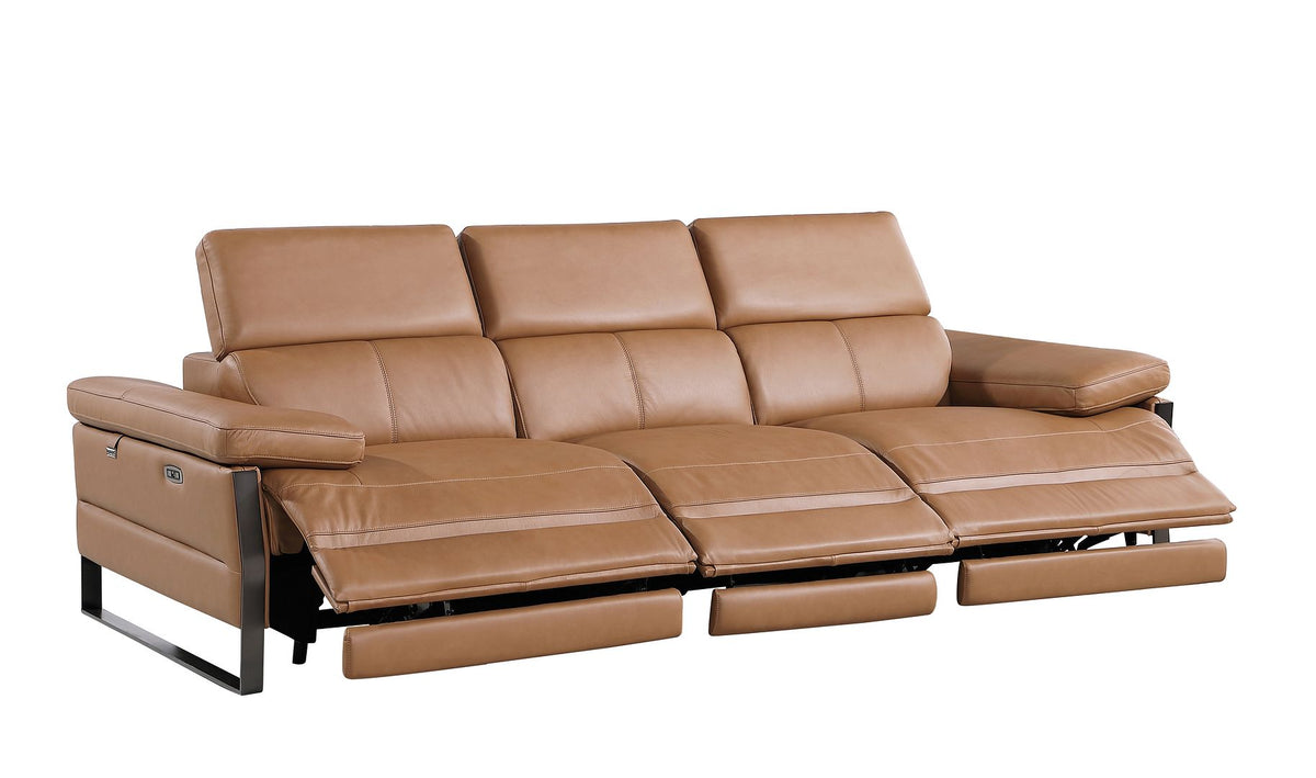 1246 Divanitalia Modular Power Triple Reclining Sofa, Console Loveseat, and Chair Set with Power Headrests - Top Grain Italian Leather - Cognac - SKU 1246-COGNAC-7.6-HT-3PC - view 6
