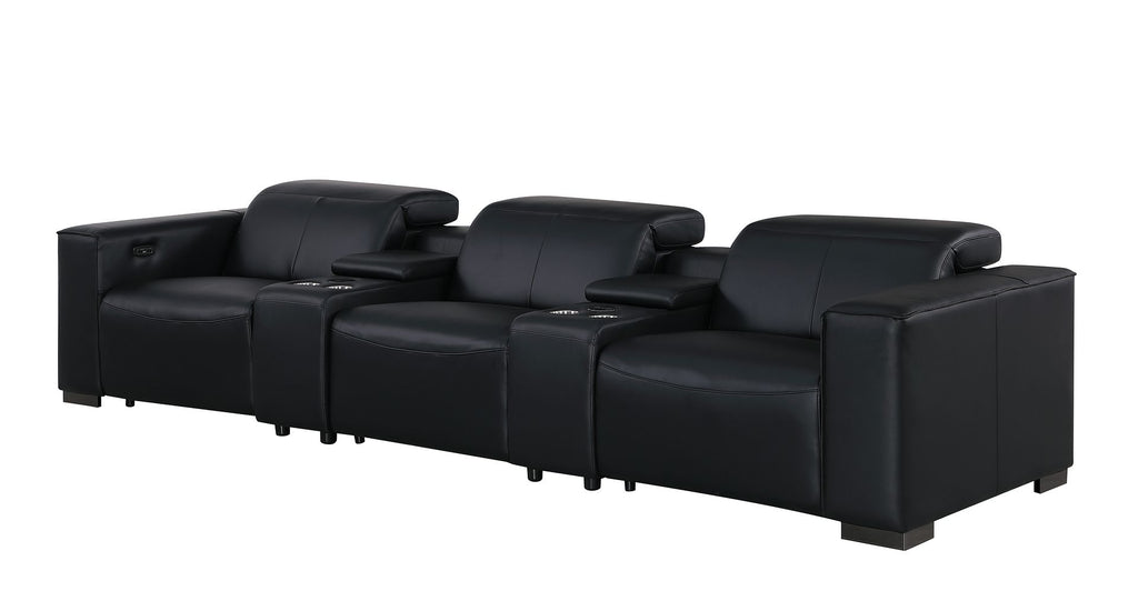 1208 Leather Sofa with 3 Power Recliners and Two Storage Consoles