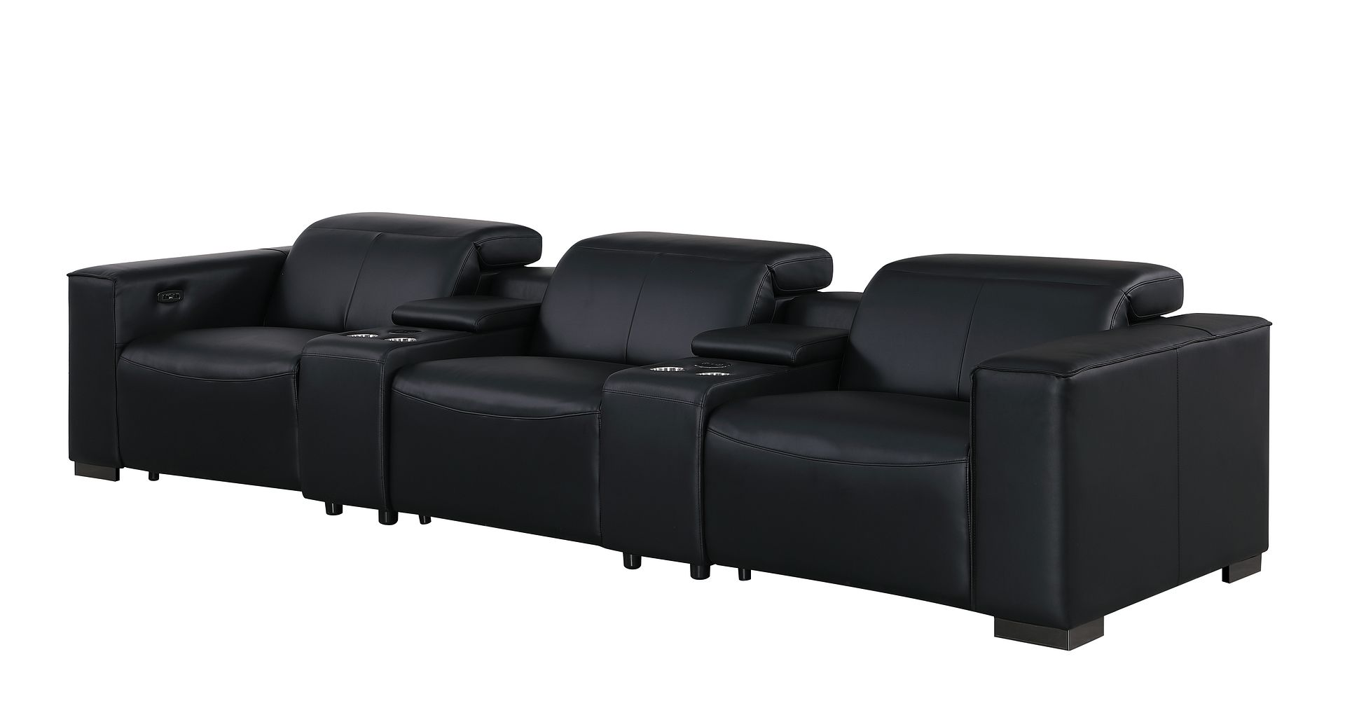 1208 Leather Sofa with 3 Power Recliners and Two Storage Consoles