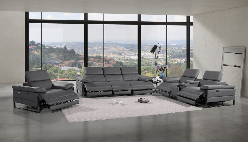 1246 Divanitalia Modular Power Triple Reclining Sofa, Console Loveseat, and Chair Set with Power Headrests - Top Grain Italian Leather - Dark Grey - SKU 1246-DK-GREY-7.6-HT-3PC - view 2