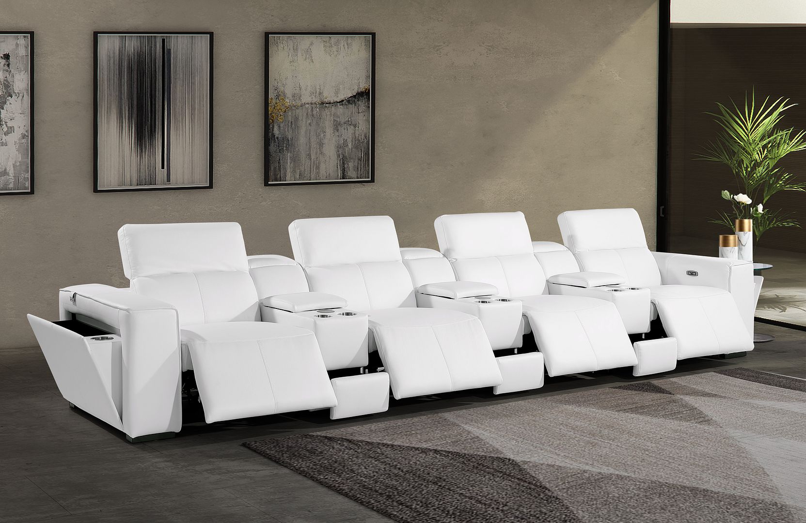 1224 Divanitalia 7-Piece Modular Power Reclining Sofa in Top Grain Italian Leather with 4 Power Recliners & Power Headrests