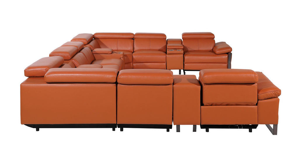 1246 Divanitalia 12-Piece U-Shaped Modular Power Reclining Sectional Sofa with 4 Power Recliners and Power Headrests - Top Grain Italian Leather - Camel - SKU 1246-CAMEL-12PC-4PWR-U-SECTIONAL - view 6