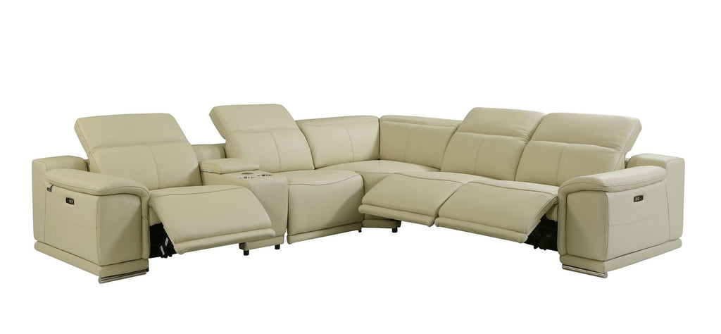 9762 Divanitalia 6-Piece L-Shaped Top Grain Italian Leather Sectional Sofa with 3 Power Recliners