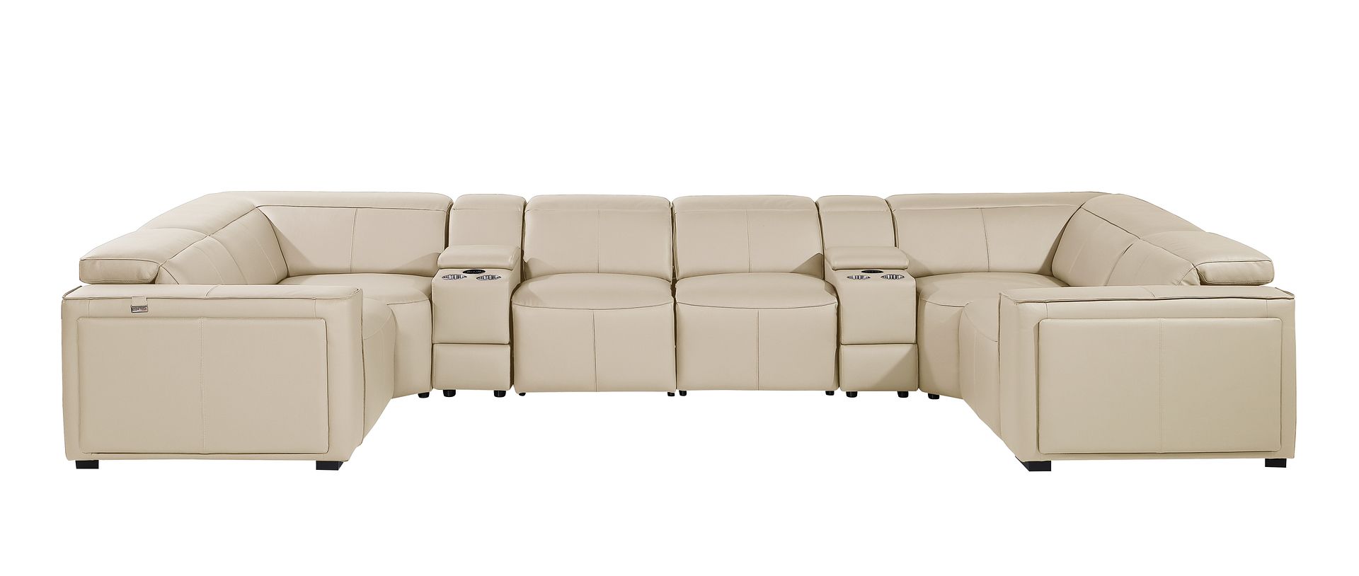 1224 Divanitalia 8-Piece U-Shaped Sectional Sofa in Top Grain Italian Leather with 4 Power Recliners & Power Headrests