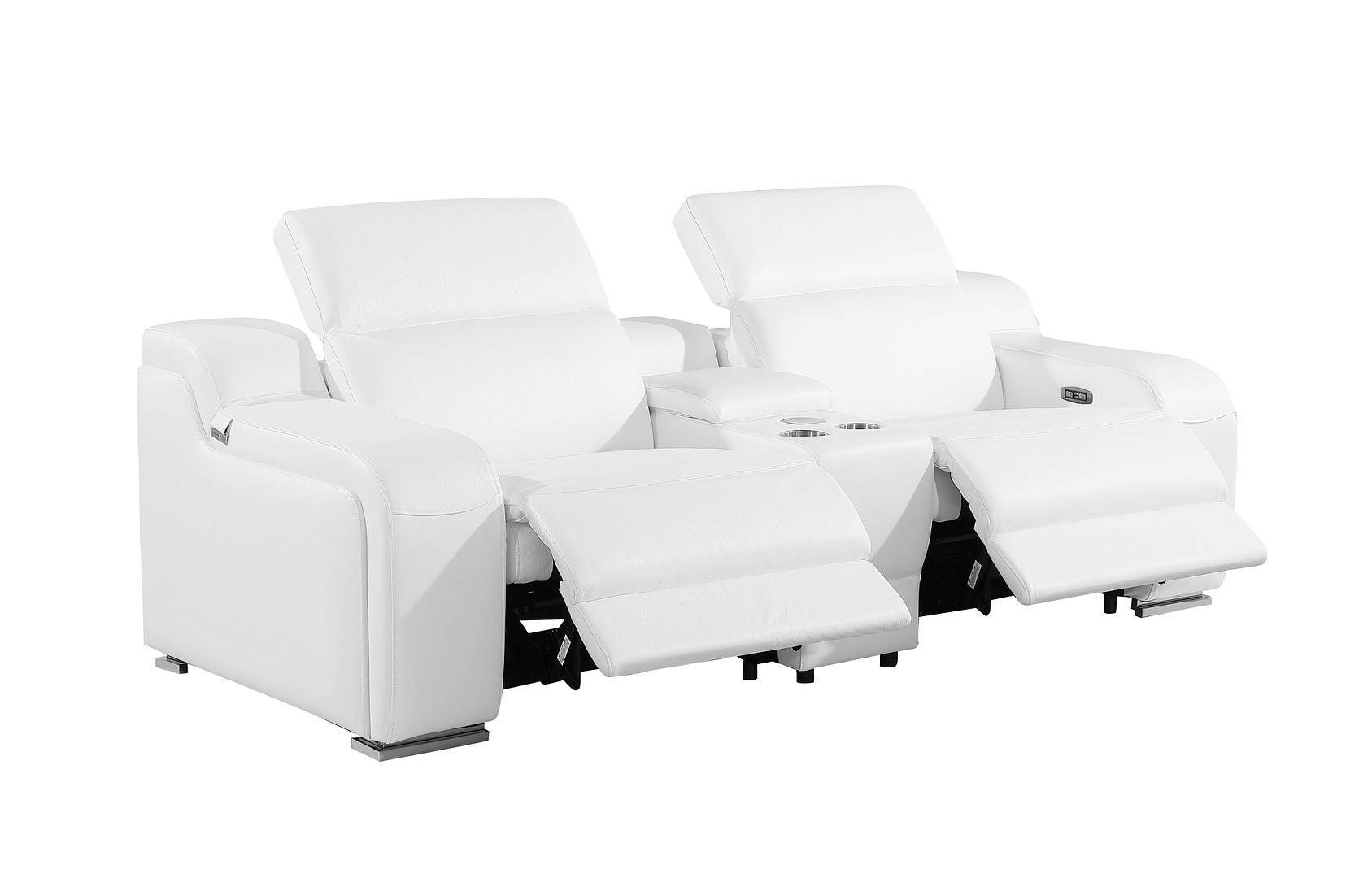 1116 Divanitalia 3-Piece Modular Power Reclining Console Loveseat in Top Grain Italian Leather with 2 Power Recliners & Power Headrests