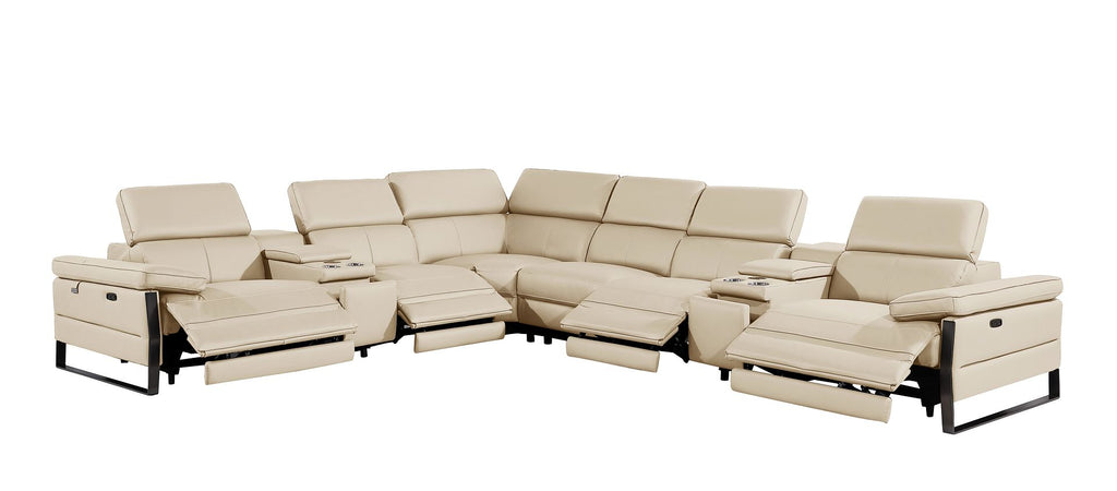 1246 Divanitalia 8-Piece U-Shaped Modular Power Reclining Sectional Sofa with 4 Power Recliners and Power Headrests - Top Grain Italian Leather