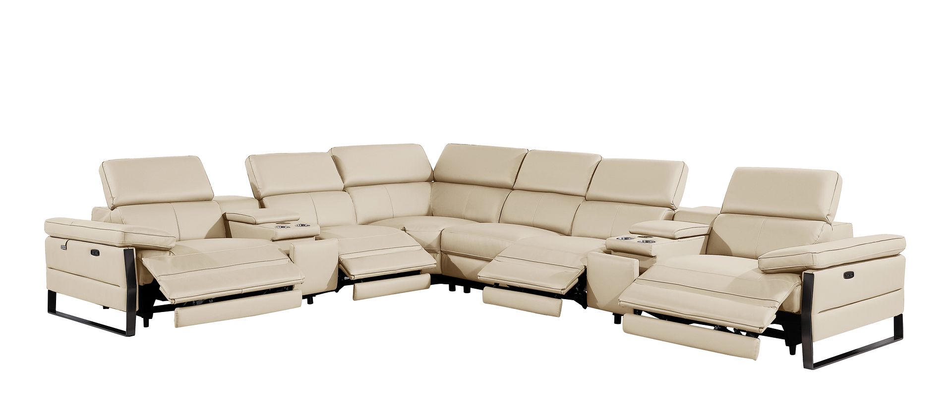 1246 Divanitalia 8-Piece U-Shaped Modular Power Reclining Sectional Sofa with 4 Power Recliners and Power Headrests - Top Grain Italian Leather