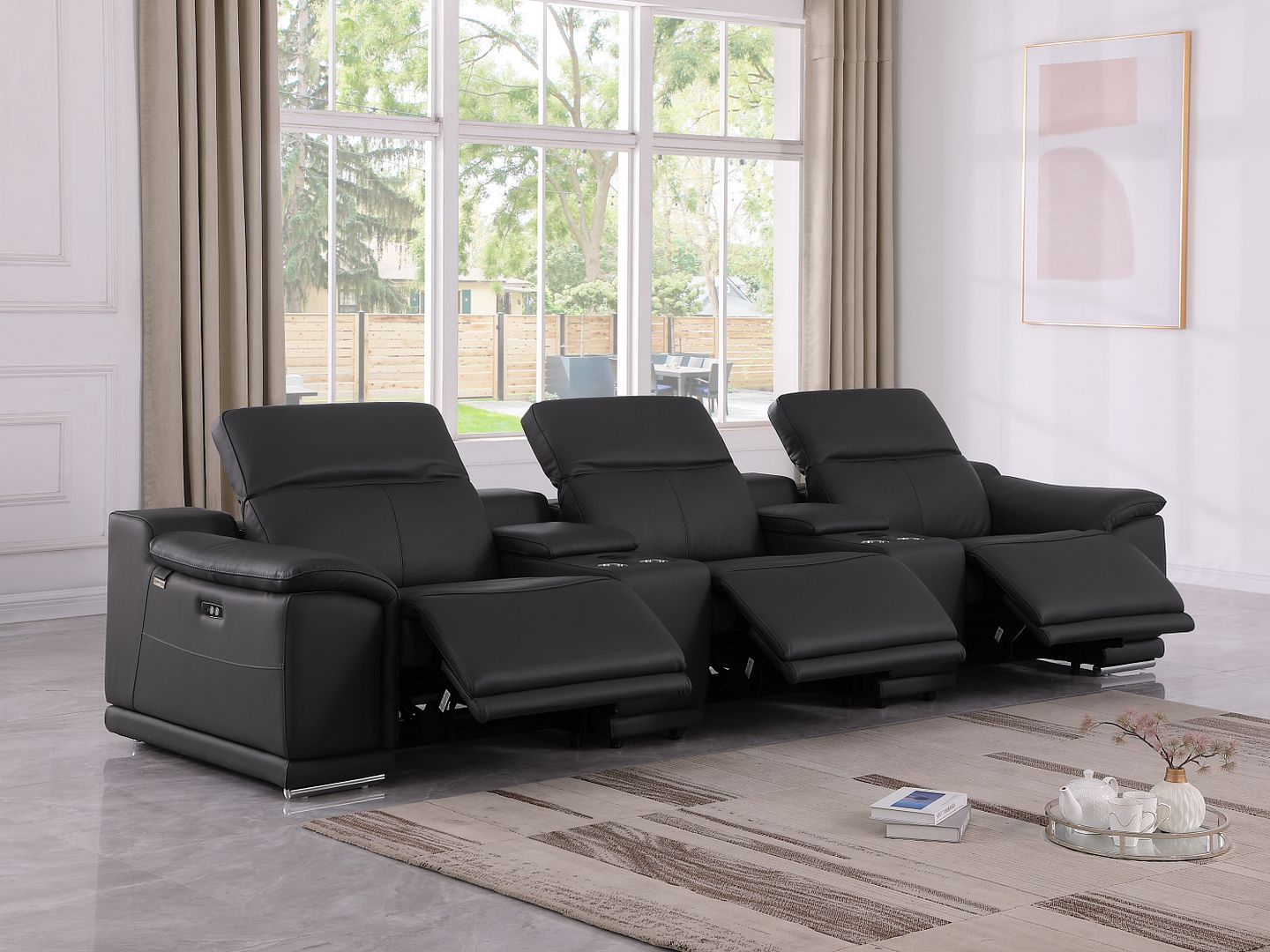9762 Divanitalia 5-Piece Modular Power Reclining Sofa and Loveseat Set with 3 Power Recliners in Top Grain Italian Leather