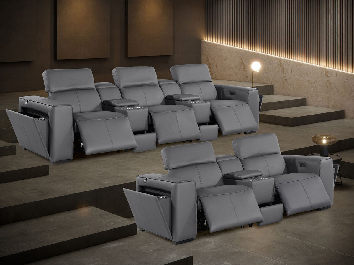 1224 Divanitalia 8-Piece Modular Power Reclining Sofa & Loveseat Set in Top Grain Italian Leather with 5 Power Recliners & Power Headrests - Dark Grey - SKU 1224-DK-GREY-8.5-HT-2PC - view 3