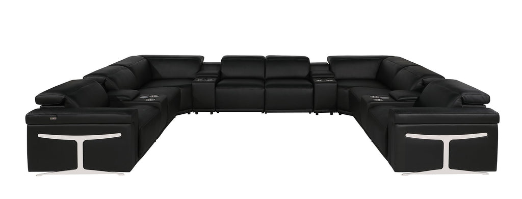 1126 Divanitalia 12-Piece U-Shaped Sectional Sofa in Top Grain Italian Leather with 4 Power Recliners & Power Headrests - Black - SKU 1126-BLACK-12PC-4PWR-U-SECTIONAL-GROUP - view 3