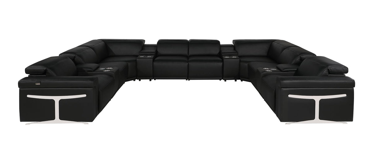 1126 Divanitalia 12-Piece U-Shaped Sectional Sofa in Top Grain Italian Leather with 4 Power Recliners & Power Headrests - Black - SKU 1126-BLACK-12PC-4PWR-U-SECTIONAL-GROUP - view 3