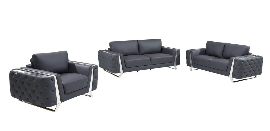 1050 Divanitalia 2-Piece Sofa Set in Top-grain Italian Leather - Dark Grey - SKU 1050-DK-GRAY-3PC - view 2