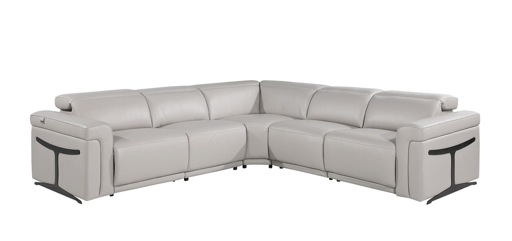 1126 Divanitalia 5-Piece L-Shaped Sectional Sofa in Top Grain Italian Leather with 3 Power Recliners & Power Headrests - Light Grey - SKU 1126-LT-GREY-SEC-5PC-3PWR-SECTIONAL-GROUP - view 2