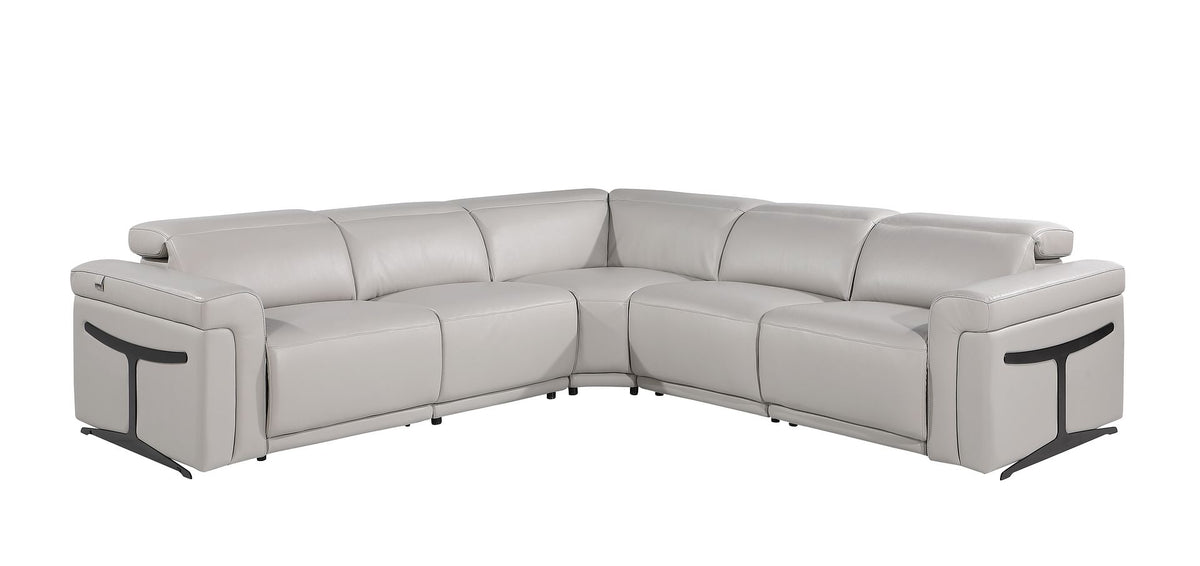 1126 Divanitalia 5-Piece L-Shaped Sectional Sofa in Top Grain Italian Leather with 3 Power Recliners & Power Headrests - Light Grey - SKU 1126-LT-GREY-SEC-5PC-3PWR-SECTIONAL-GROUP - view 2