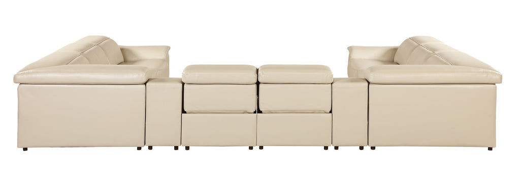 9762 DivanItalia Beige 10-Piece Sectional – Top Grain Italian Leather with 4 Power Recliners and 2 Consoles