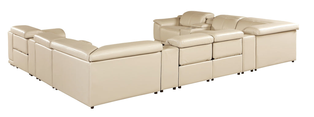9762 DivanItalia Beige 12-Piece Sectional – Top Grain Italian Leather with 4 Power Recliners and 4 Consoles