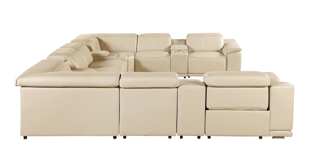 9762 DivanItalia Beige 12-Piece Sectional – Top Grain Italian Leather with 4 Power Recliners and 4 Consoles