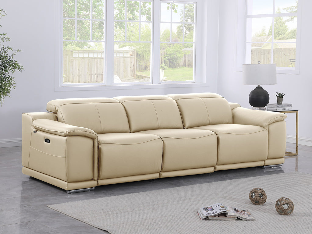 9762 DivanItalia Beige Top Grain Italian Leather Power Reclining Sofa with Dual Recliners