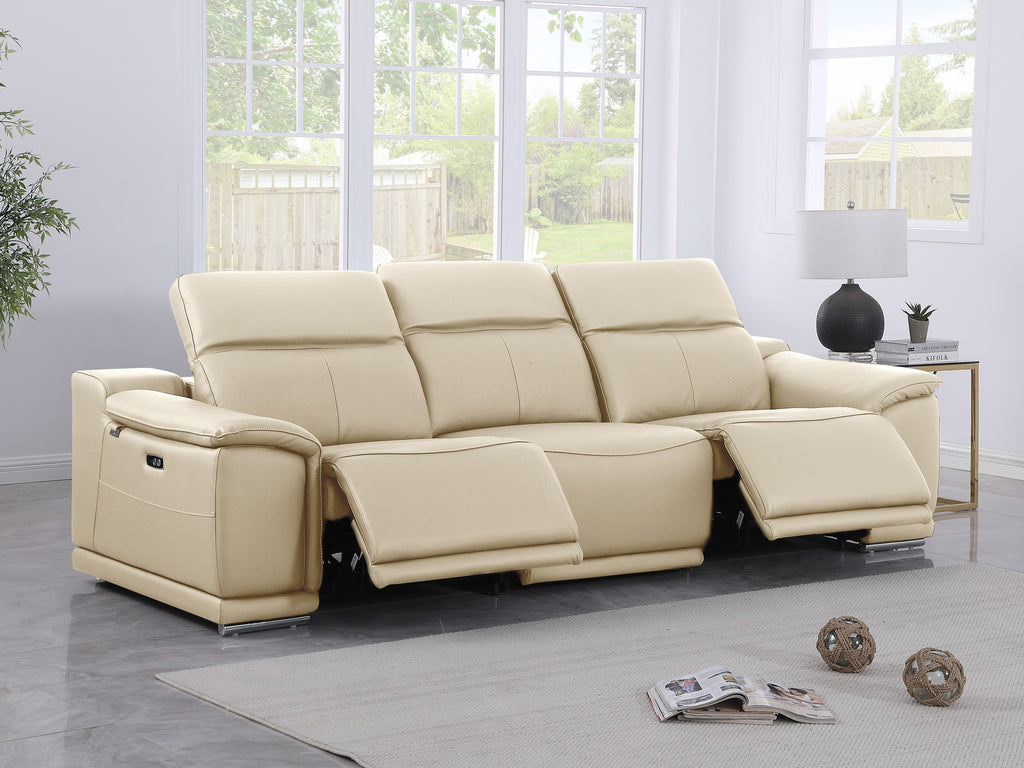 9762 DivanItalia Beige Top Grain Italian Leather Power Reclining Sofa with Dual Recliners
