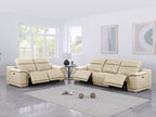 9762 DivanItalia Beige Modular Power Reclining Sofa and Loveseat Set in Top Grain Italian Leather