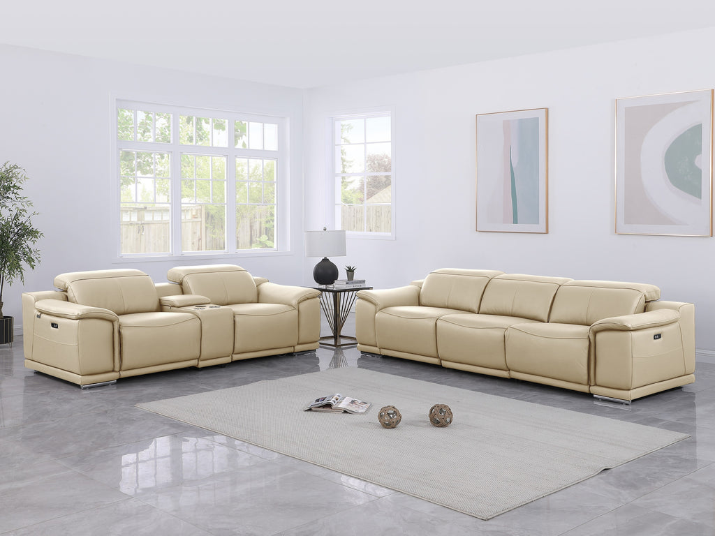 9762 DivanItalia Beige 6-Piece Modular Power Reclining Sofa and Loveseat Set – Top Grain Italian Leather