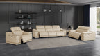 9762 DivanItalia Beige 6-Piece Modular Power Reclining Sofa Loveseat and Chair Set 6 Recliners Top Grain Italian Leather