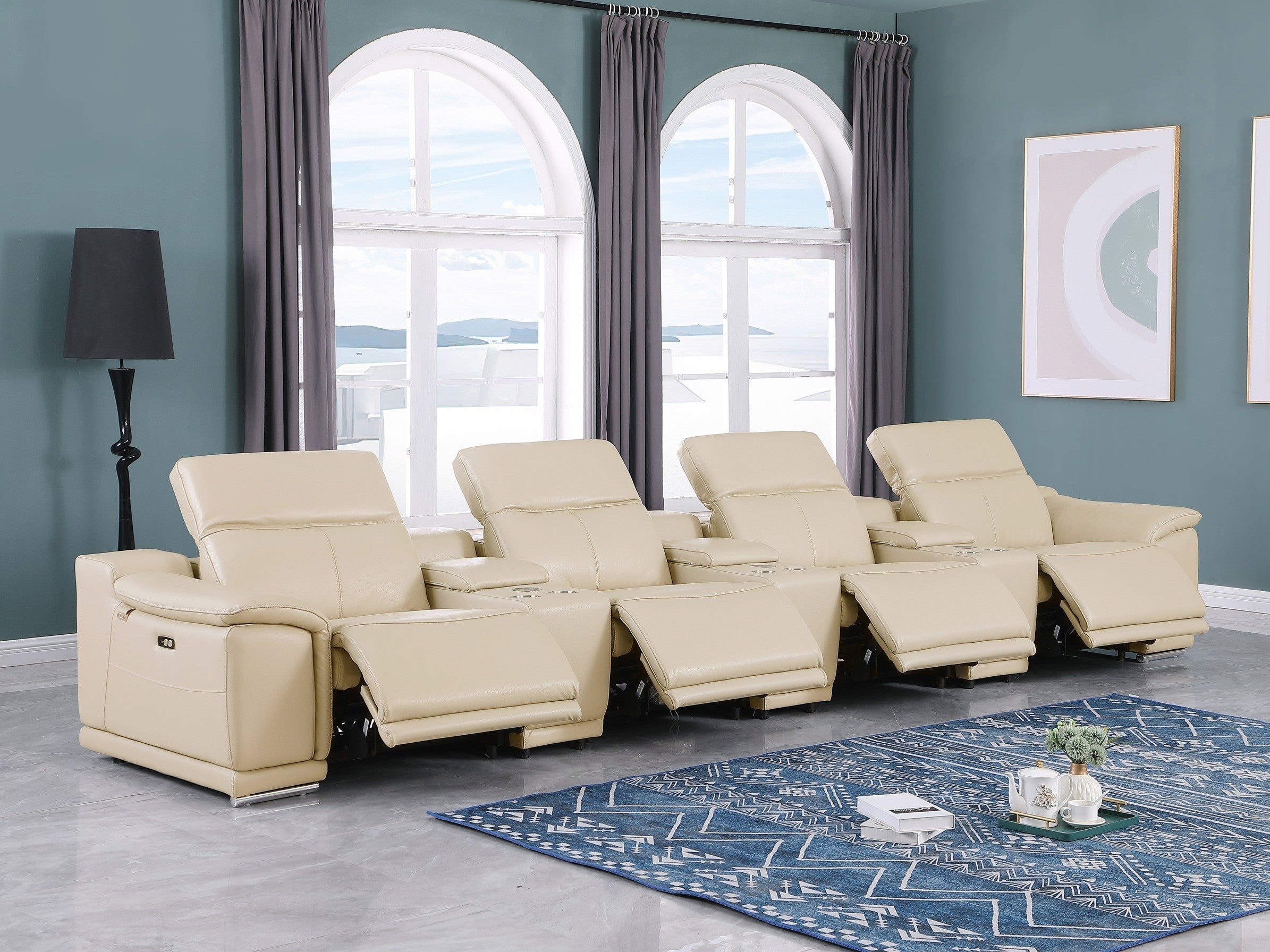9762 DivanItalia Beige 7-Piece Modular Power Reclining Sofa – Top Grain Italian Leather