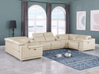 9762 DivanItalia Beige 8-Piece Sectional – Top Grain Italian Leather with 2 Power Recliners and 2 Consoles