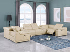 9762 DivanItalia Beige 8-Piece Sectional – Top Grain Italian Leather with 2 Power Recliners and 2 Consoles