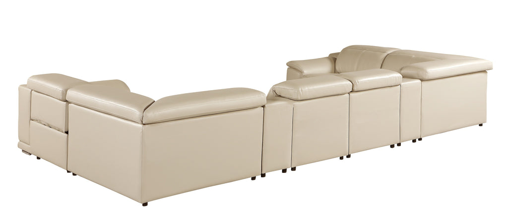 9762 DivanItalia Beige 8-Piece Sectional – Top Grain Italian Leather with 2 Power Recliners and 2 Consoles