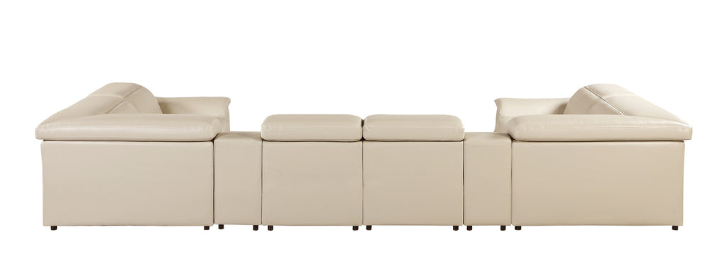 9762 DivanItalia Beige 8-Piece Sectional – Top Grain Italian Leather with 2 Power Recliners and 2 Consoles
