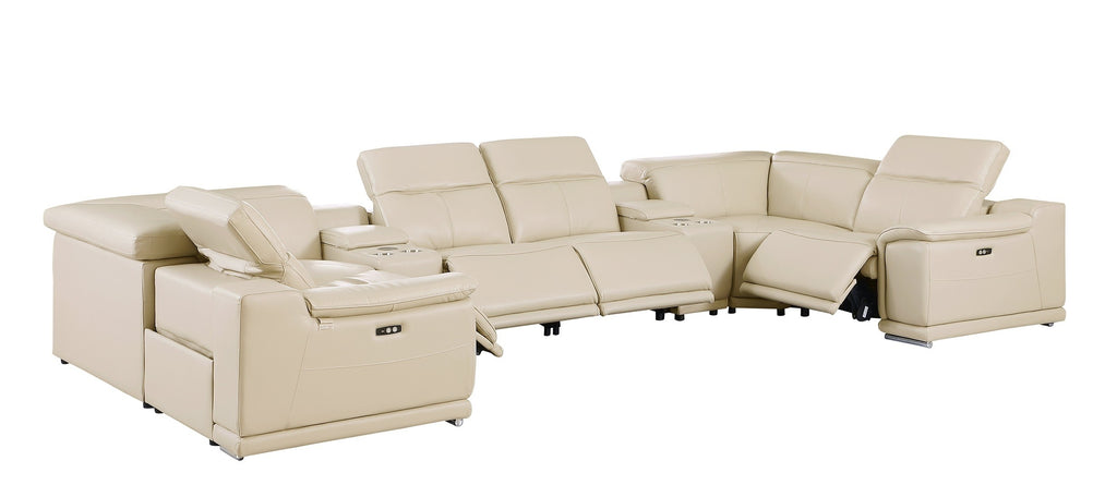 9762 DivanItalia Beige 8-Piece Sectional – Top Grain Italian Leather with 4 Power Recliners and 2 Consoles